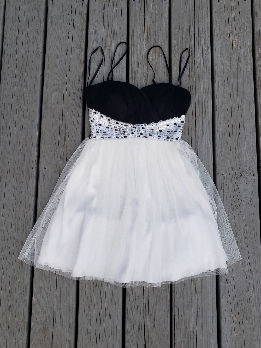 Deb Y2k Black and White Embellished Fit & Flare Dress  Size 3/4